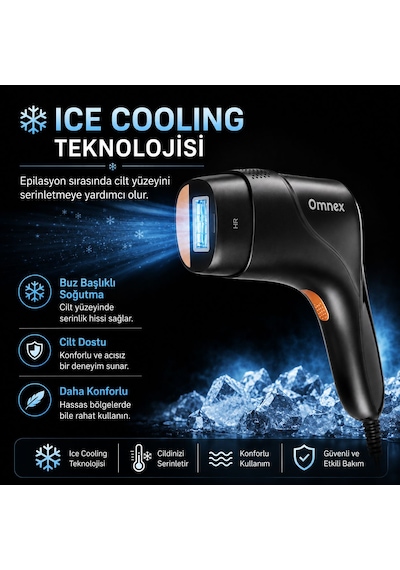 Omnex Eliteglow Buz Başlıklı Akıllı Cilt Sensörlü 10 Kademe Enerji Ipl Lazer Epilasyon Cihazı