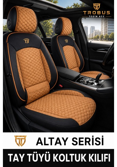 Mercedes E 2013 Ve Sonrası Uyumlu Altay Bel Destekli Tay Tüyü Taba Siyah Koltuk Kılıfı Taba Siyah
