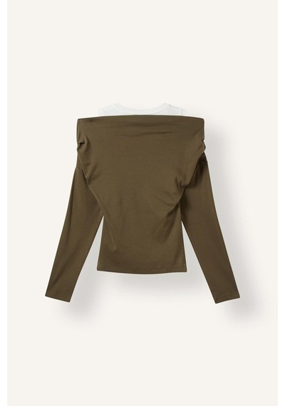 Defacto %100 Pamuk Slim Fit Tek Omuzlu Drape Detaylı Ribana Uzun Kollu Basic Tişört I2636ax26aukh447 Haki-kh447