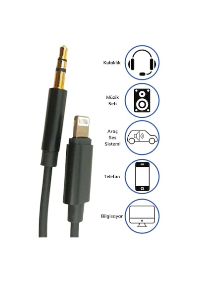 Buffer Apple Uyumlu iPhone Lightning Aux Araç Dönüştürücü Ses Kablosu 3.5 Mm J