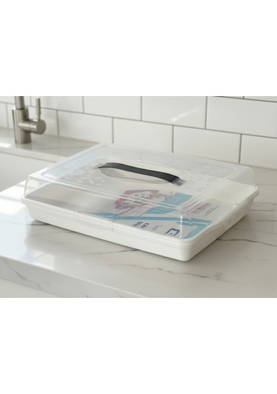 Dikdörtgen Börek Taşıma Kabı Kilitli Kapaklı 45x30x10 Cm Beyaz