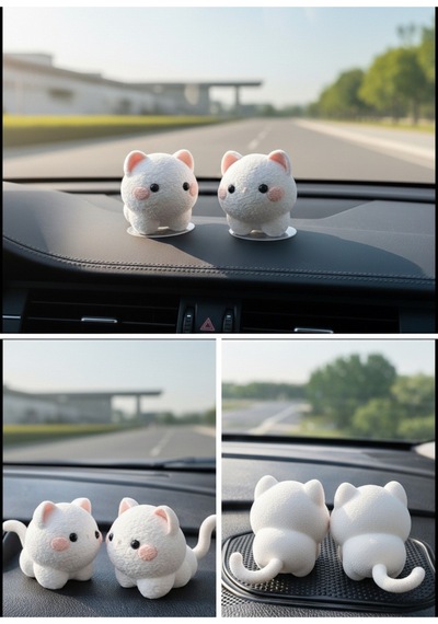 Pembe Yanaklı Kedi Araç İçi Torpido Süsü 2 Li Set Sevimli Pattern Desenli Oto Kedi Araba Aksesuarı