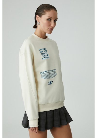 Ethıquet Modelıta Kadın Regular Baskılı Yuvarlak Yaka Ekru Sweatshirt