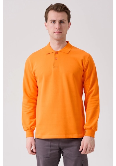 Galanthus Polo Sweat Uzun Kollu Pamuklu Sweatshirt İş Ve Günlük Kullanım İçin Turuncu