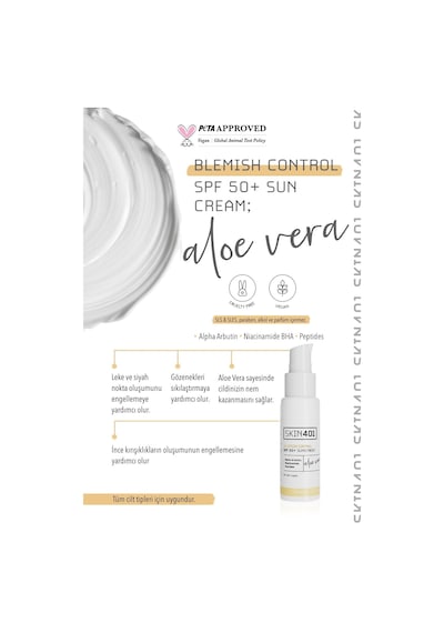 Skin401 Spf 50+ Leke Karşıtı Aloe Vera Nemlendiricili Güneş Kremi 50ml