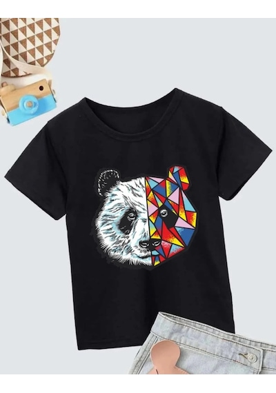 Unisex Çocuk Baskılı T-shirt - Siyah Çok Renkli