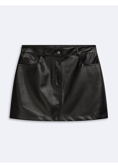 LTB Slim Fit Deri Görünümlü Mini Siyah Etek