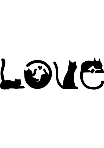 Kediler Love Araba Sticker 17x17 Cm Siyah