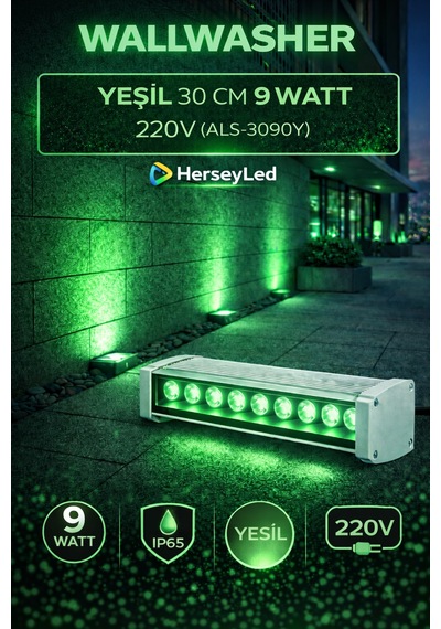 Alles Wallwasher Yeşil 30 Cm 9 Watt 220v Yeşil