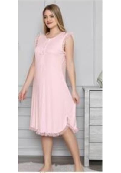 Limissi 313 Pembe Hamile Lohusa Dantelli Gecelik