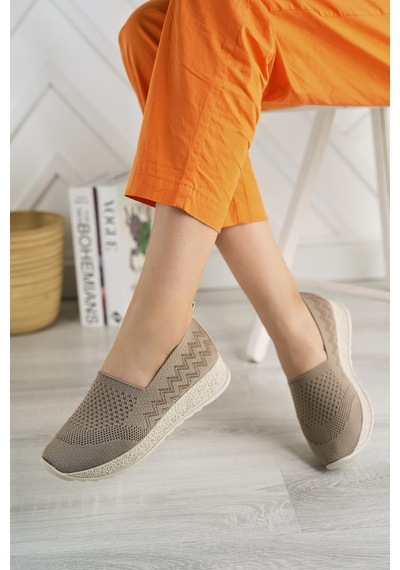 Nesilshoes Nesil Shoes Aky 055 Vizon Triko Yazlık Kadın Ayakkabı