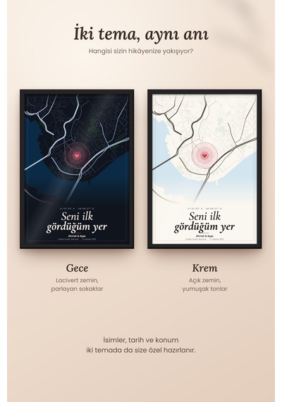 Kişiye Özel Harita Posteri Çerçeveli Seni İlk Gördüğüm Yer Hediye Tablo Siyah