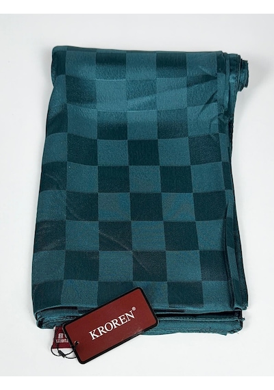 Kroren Krep Jakarlı Dama Desen Şal - 70 X 190 - 7379 Petrol Yeşili