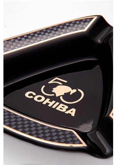 Cohiba 50. Yıl Karbon Desenli Siyah Porselen Üçlü Puro Küllüğü
