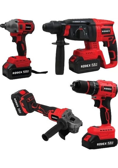 Rodex RDX3004 20V 3x4.0 Ah Li-ıon D.Matkap 45 NM D.Somun Sıkma 300 NM Kırıcı Delici 2.5J Avuç 4'lü Makine Seti