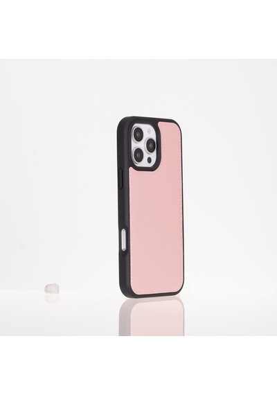 Apple İphone 16 Pro Uyumlu, Hakiki Deri, El Yapımı, Cüzdanlı Kılıf, Toz Pembe