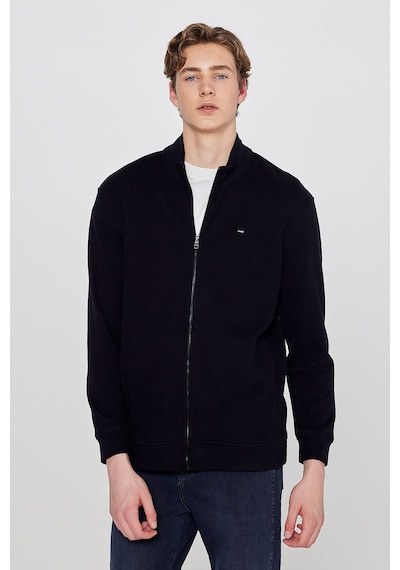 Wrangler Pamuklu Relaxed Fit Dik Yaka Fermuarlı Selanik Örgü Sweatshirt Siyah