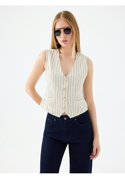 Slim Fit Kadın Yelek Denim