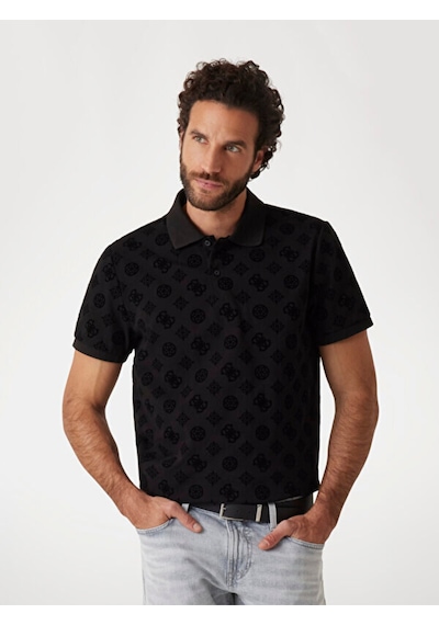 Ss Flocked Erkek Polo T-shirt Siyah
