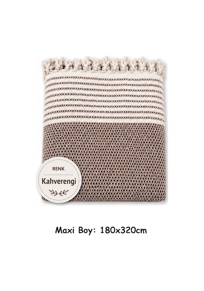 Pamuklu Kaymaz Hasır Dokuma Maxi Boy Kolları Örten Koltuk Örtüsü 180x310 - Kahverengi