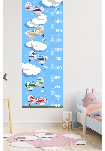 Uçaklar Kuşlar Ve Bulutlar Temalı Boy Ölçer Sticker Boy Ölçüm Cetveli