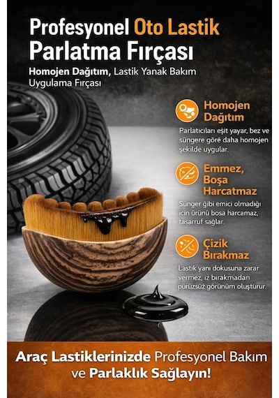 Otofırça Profesyonel Detay Homojen Dağıtım Çizik Bırakmaz Araç Oto Lastik Yanı Parlatma Fırçası