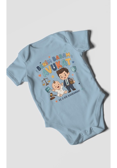 Morivokids Benim Babam Avukat Kısa Kollu Bebek Body %100 Pamuk Bebe Mavisi