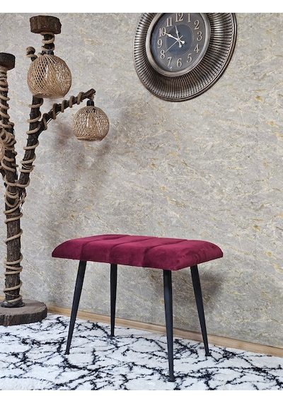Zafir Siyah Sivriltmel Ayaklı 60 Cm Puf Bench - Puf - Bench - Oturak - Mutfak Oturağı - Antre Oturağı Bordo