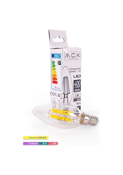 ACK Rustik LED C35 Ampul 3000K Gün Işığı 220V 4W E14