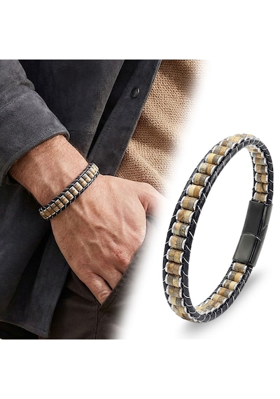 Beycen Aksesuar Odun Jasper & Hematit Çelik Örgülü Deri Bileklik 39022b22d8 Çok Renkli