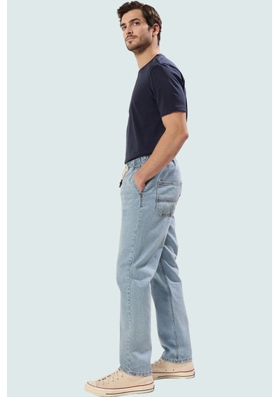 Ersefa Erkek Relaxed Fit Kordonlu Jean Pantolon Fonksiyonel Dayanıklı Ka mavi