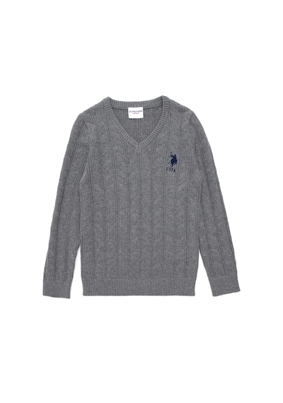 U.S. Polo Assn. Erkek Çocuk Gri Melanj Basic V Yaka Kazak 50293535-VR086