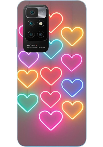 Redmi 10 2022 Uyumlu Neon Kalpler Baskılı Silikon Kılıf Renkli