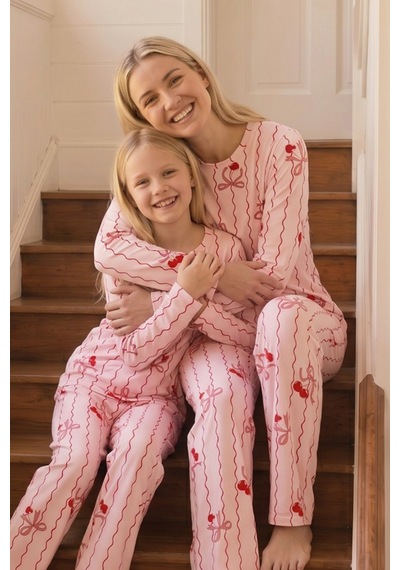 Siyah İnci Desenli Termal Kumaşlı Ultra Soft Yumuşak Örme Pijama Takımı 26226909 Pembe