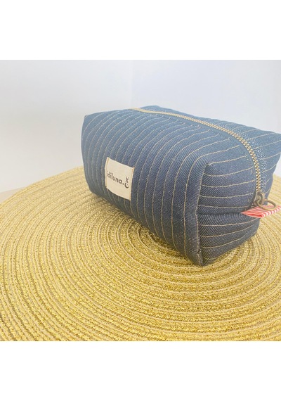 İdiluna Lacivert Denim Kapitoneli Ve Astarlı Şık Makyaj Çantası