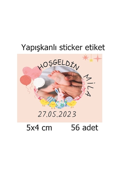 Hoşgeldin Bebek Yapışkanlı Sticker Etiket 5x4 Cm 30 Adet