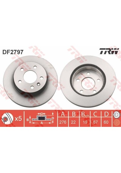 TRW DF2797 FREN DİSKİ ÖN VITO W638 96-03 HAVALI