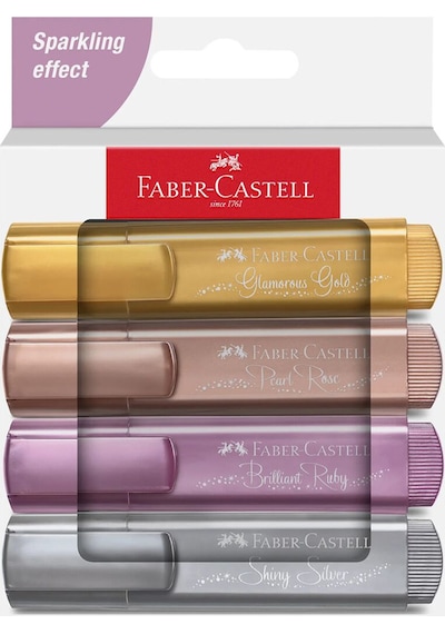 Faber-Castell Metalik 4'lü Karton Kutu Fosforlu Kalem Seti, Şık ve Parlak Renkler