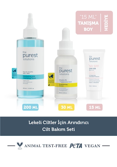 Lekeli Ciltler İçin Arındırıcı Cilt Bakım Seti Tonik 200ml Arbutin 50ml Blemish 15ml