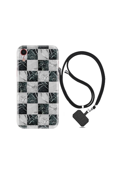 Apple Uyumlu iPhone XR Kılıf Boyun Askılı Checkers Marble 1370