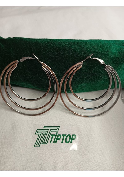 Tiptop/ Üç Katlı Gümüş Renk Çrlik Halka Küpe Gümüş