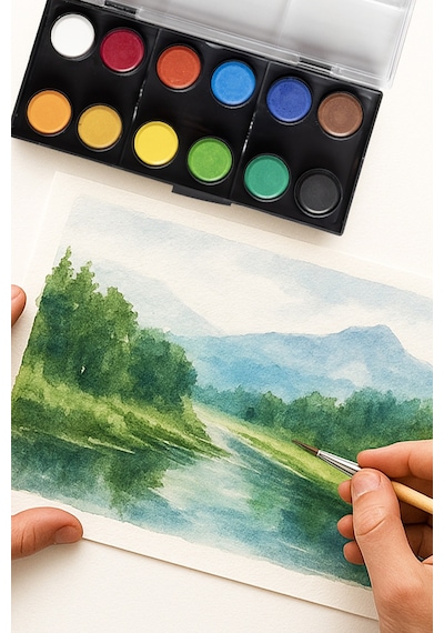 Faber-Castell Suluboya 12 Renk, Büyük Boy, Parlak ve Örtücü Renkler, Kağıt Yüzeylere Uygun, Karıştırılabilir