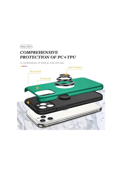 Apple İphone 11 Pro Max Kılıf Elit Yüzüklü Kapak - Yeşil 0.2M-Çok Renkli