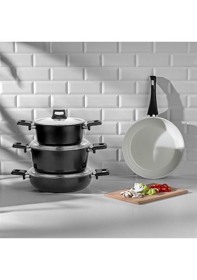 Nehir Galaxy Ceramic Siyah 7 Parça Tencere Seti