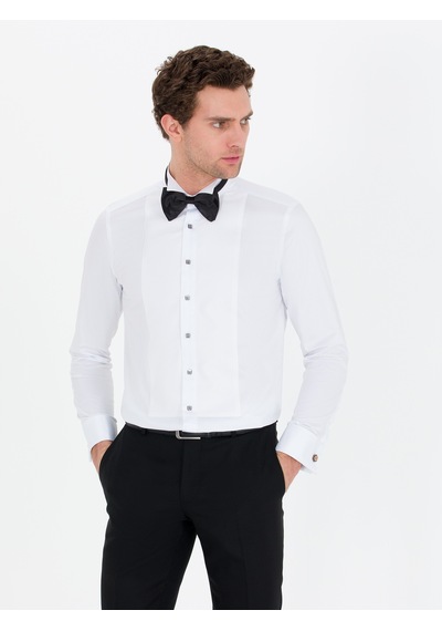 Cacharel Beyaz Slim Fit Smokin Gömlek