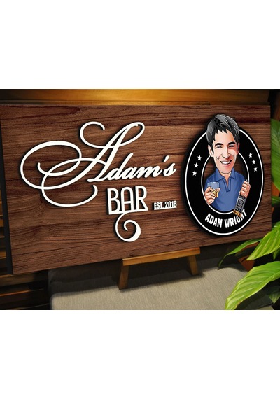 Bk Gift Kişiye Özel Karikatürlü Kabartma Tasarım Ceviz Ahşap Bar Tabelası, Home Bar Tabela, Rustik Ev Dekorasyonu, Duvar Dekoru-14