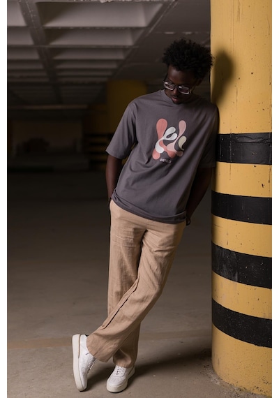 Bisiklet Yaka  Önü Baskılı Oversize Geniş Model T-shirt 001
