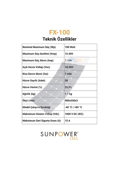 100 Watt Esnek Güneş Paneli Fx-100
