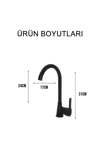 Mat Siyah Delta Mutfak Lavabo Bataryası Aç Kapa Sıcak Soğuk Su Girişli Musluk Siyah
