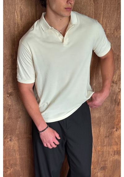 Erkek %100 Pamuk Düğmeli Polo Yaka T-shirt Sarı